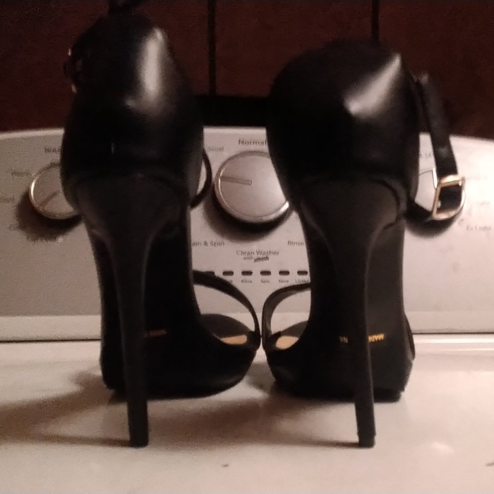 YDN Black Ankle Strap Open Toe High Heels Size 13m - Picture 3 of 8